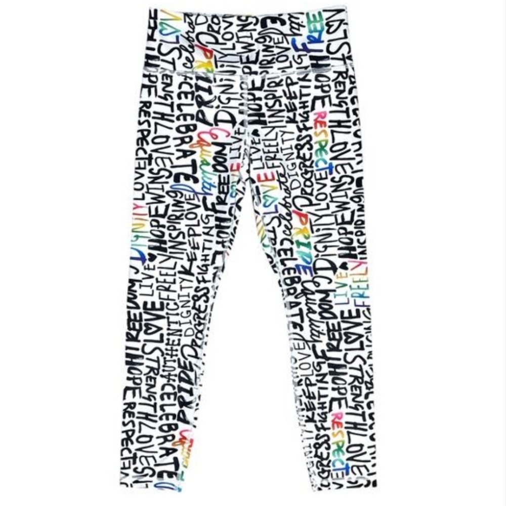 ATHLETA Pride Grafitti Elation Train 7/8 Tight W/Rainbow Graphic Womens Size ST